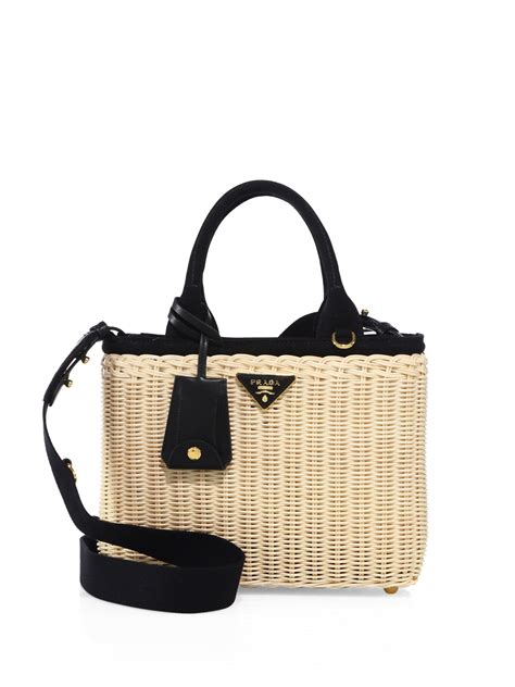 prada black straw bag|Prada wicker tote bag.